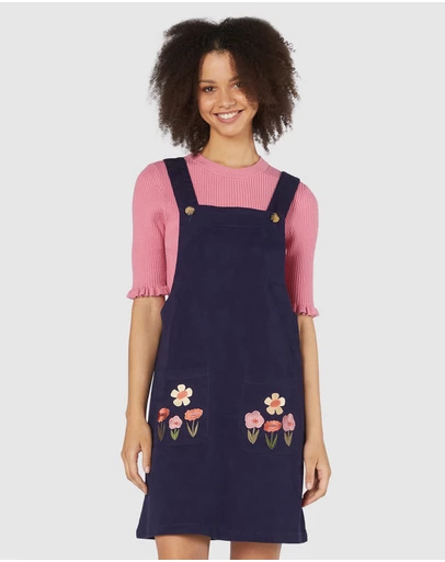 Embroidered Pinafore Dress-Front