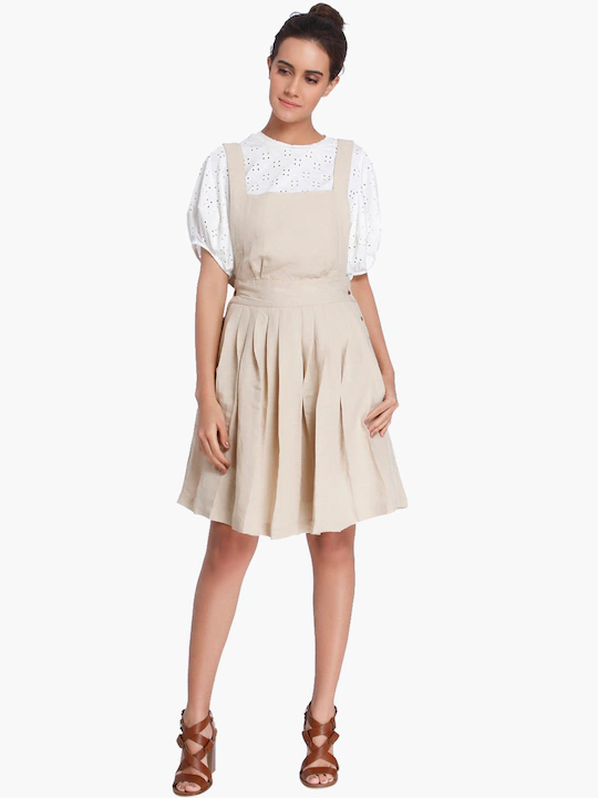 Square Neck Knee Length Pinafore Dress-Front